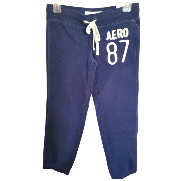 Vintage Aeropostale Blue White 87 Logo Cropped Lounge Pants Size Extra Small - Picture 1 of 6